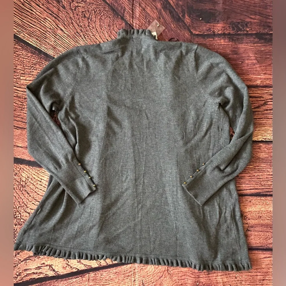JOSEPH A‎ Women Charcoal Gray Ruffle Long Sleeve Open Front Cardigan Sweater L